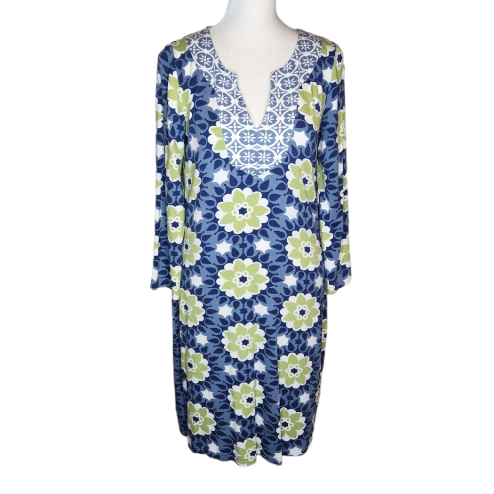 Boden Mix Floral Print 3/4 Sleeve Jersey Dress